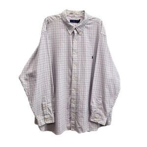Ralph Lauren Shirt Men's Size 4XB Plaid Blue Burgundy Long Sleeve Button Down